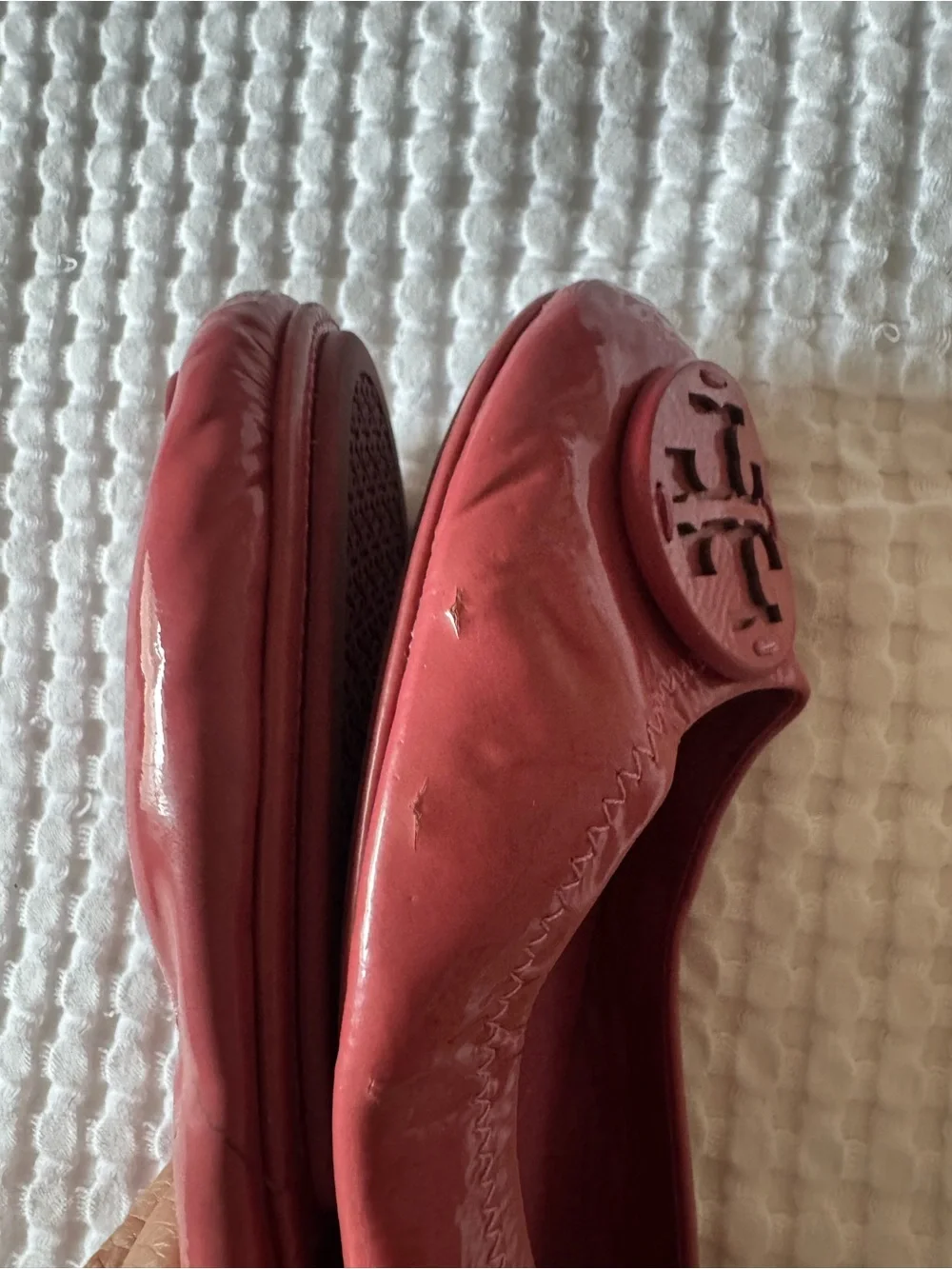 Tory Burch Red Patent Leather Logo Ballet Flats
